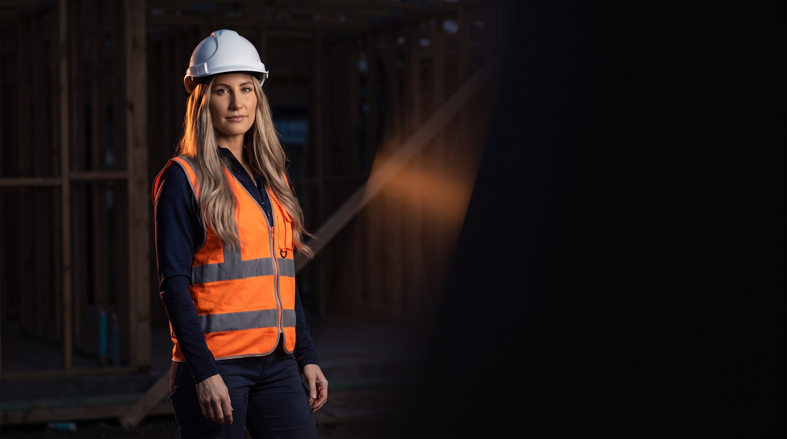 Jazmin in hi-vis on a building site
