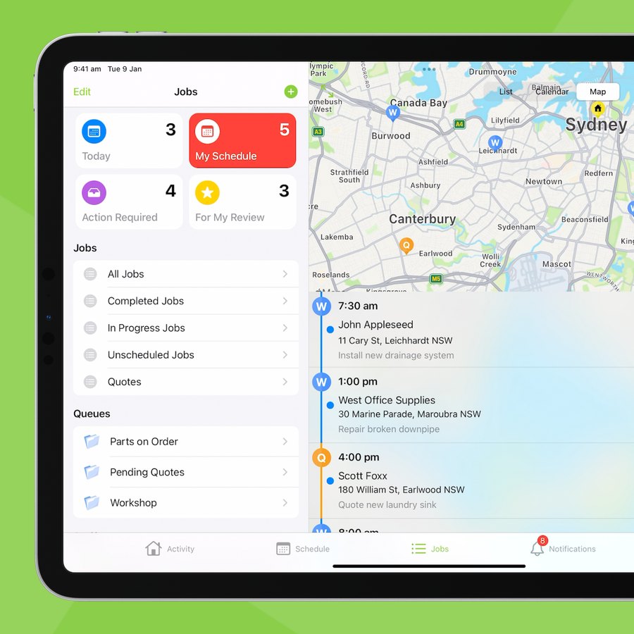 Jobs on the map view in ServiceM8