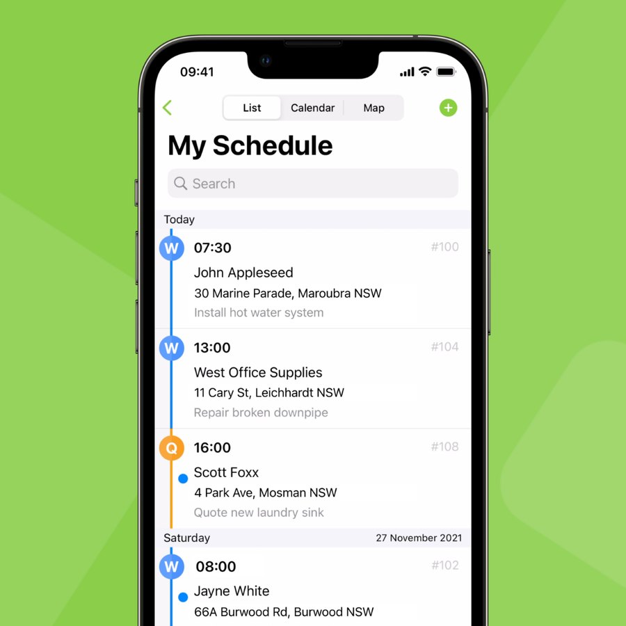 The day's schedule in ServiceM8